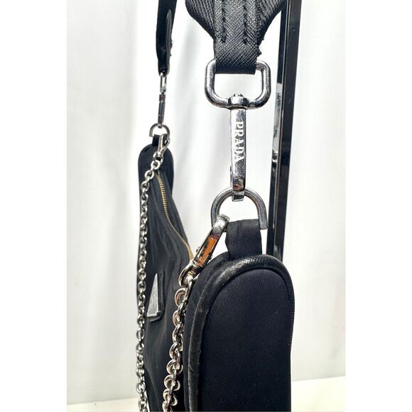 Prada Re-Edition 2005 Re-Nylon bag Mini Hobo Convertible Chain Strap Black - Picture 12 of 16